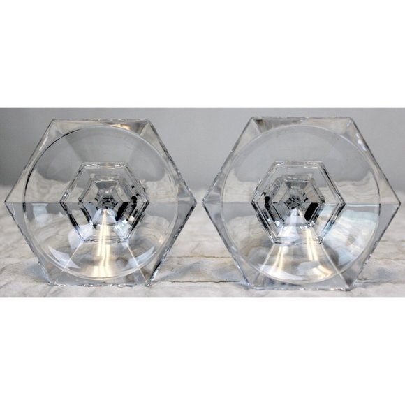 Oslo by Tuscany 8" Lead Crystal Taper Candlestick Pair Wedding Dinner Table - Picture 7 of 8